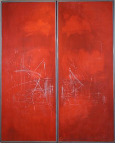 Mauer-Werke: Lifttür in Rot, 1990, Acryl auf Leinwand, 200 x 160 cm