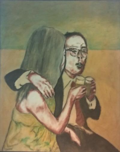 Doktorspiele II, 2004, Eitempera und Enkaustik auf Baumwollgewebe, 153 x 123 cm
