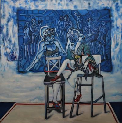 Ins Blaue, 2018, Öl auf Leinwand, 100 x 100 cm