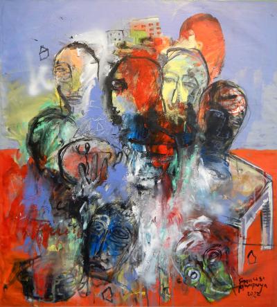 la communauté, Öl/Acryl auf Leinwand, 102 × 94 cm