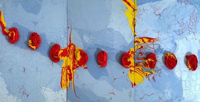 MIGRATION. 2019. Polystyrol und Acryl auf Holz. 95 x 187 cm