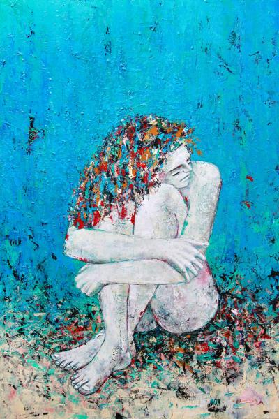 Introspektion (2), 2023, Acryl, Öl, Ölpastell auf Leinwand 150x100 cm