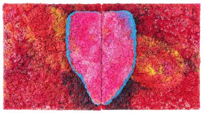 Taste-Break Bread together on our Knees, 2019, Rohbaumwolle und Farbe auf Leinwand, 120 x 240 x 10 cm