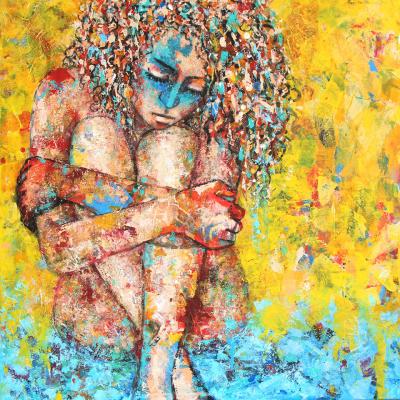 Sehnsucht, 2025, Öl, Acryl, Ölpastell auf Leinwand, 90 x 90 cm