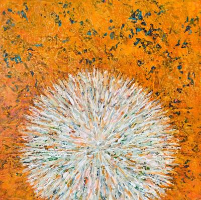 Pusteblume, 2025, Acryl auf Ölpastell auf Leinwand, 40 x 40cm