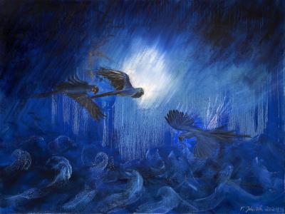 ORAGE EN BLEU, 2024, Öl auf Leinwand, 120 x 160 cm