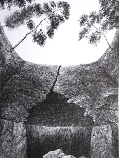 Landschaft XLVII, 2019, Tinte auf Papier, 32 x 24 cm