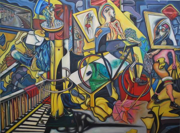 Sokuntevy Oeur, Eile mit Weile (U-Bahnhof in Wedding), 2018, Öl auf Leinwand, 90 x 120 cm