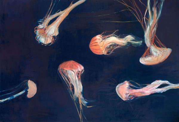 Friederike Jokisch, Quallen, 2013, Öl auf Leinwand, 150 x 210 cm