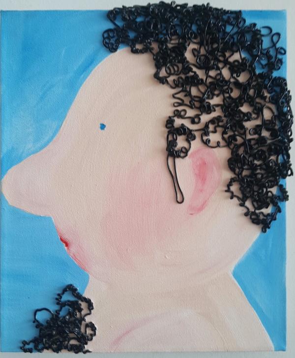 Heike Kathi Barath, Lockenkopf, 2000, Mischtechnik Leinwand, 36,5 x 31 