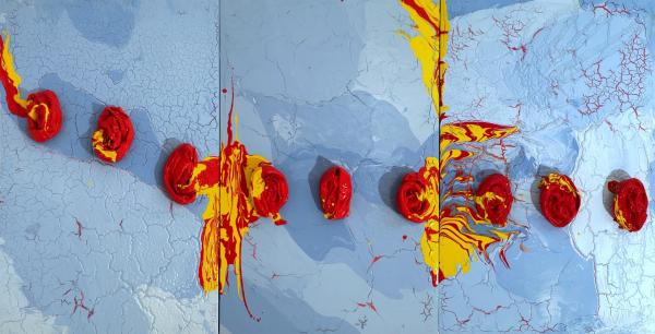 MIGRATION. 2019. Polystyrol und Acryl auf Holz. 95 x 187 cm