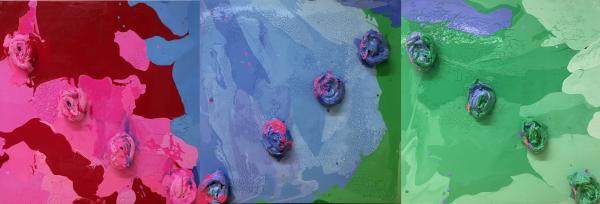 THE MARCH / DER MARSCH . 2019. Polystyrol und Acryl auf Holz. 80 x 240 cm