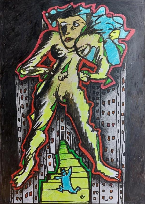 Der weg in Dich, 2019, Mischtechnik auf Papier, 43 x 30 cm