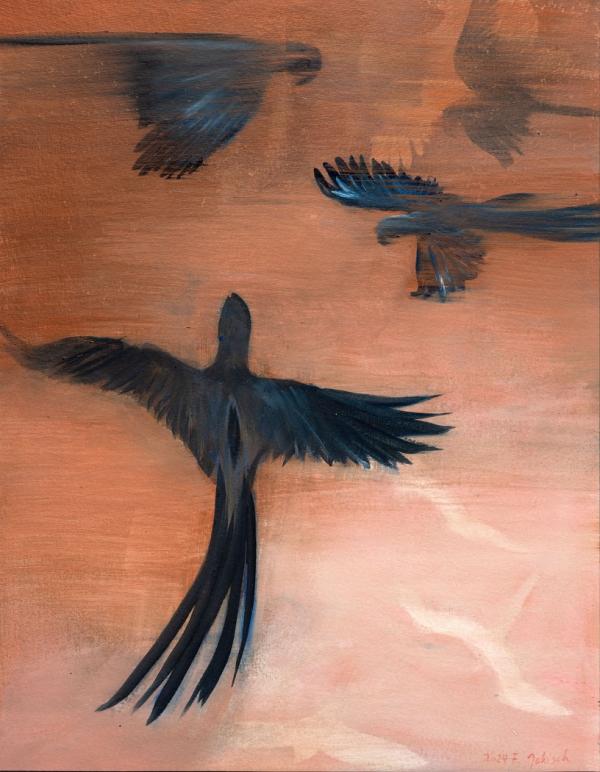 FEUERVOGEL, 2025, Öl auf Papier, 46 x 36 cm