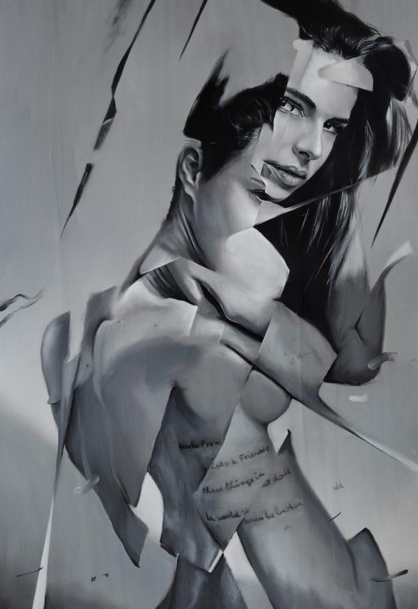 Karla Piers "Writings on the Wall", 2014 Öl auf Papier auf Aludibond 90 x 130 cm