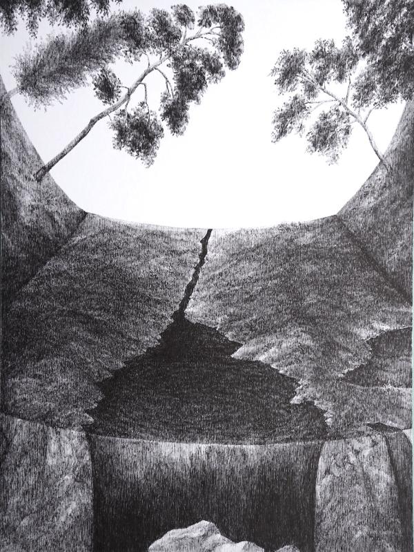 Landschaft XLVII, 2019, Tinte auf Papier, 32 x 24 cm