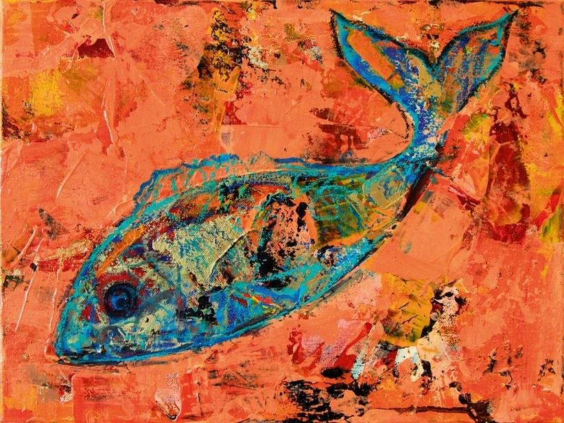 Ölgemälde 'Kinderbild Fisch' – 30x40 Cm, Auf Leinwand, Mit Holzrahmen, Sofort Aufzuhängen